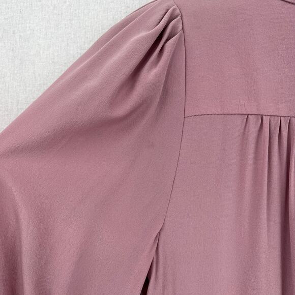 ANNA MASON Dress Womens US 4 Mauve Rose Silk Long Sleeve Dropped Waist Ruffle - Picture 16 of 16